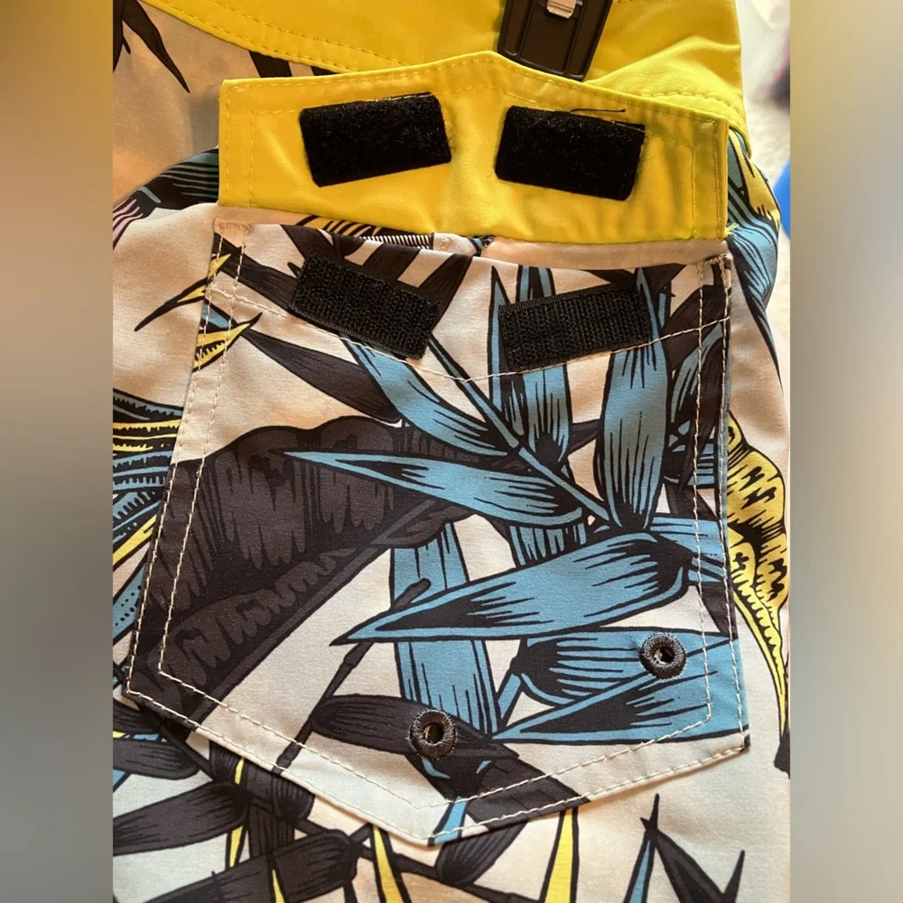 Volcom Mod-Tech Men’s swim tropical print yellow blue board shorts 28” waist S